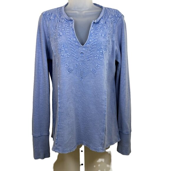 Sundance Blue Embroidered Larue Waffle Tee Size XL - Picture 2 of 11